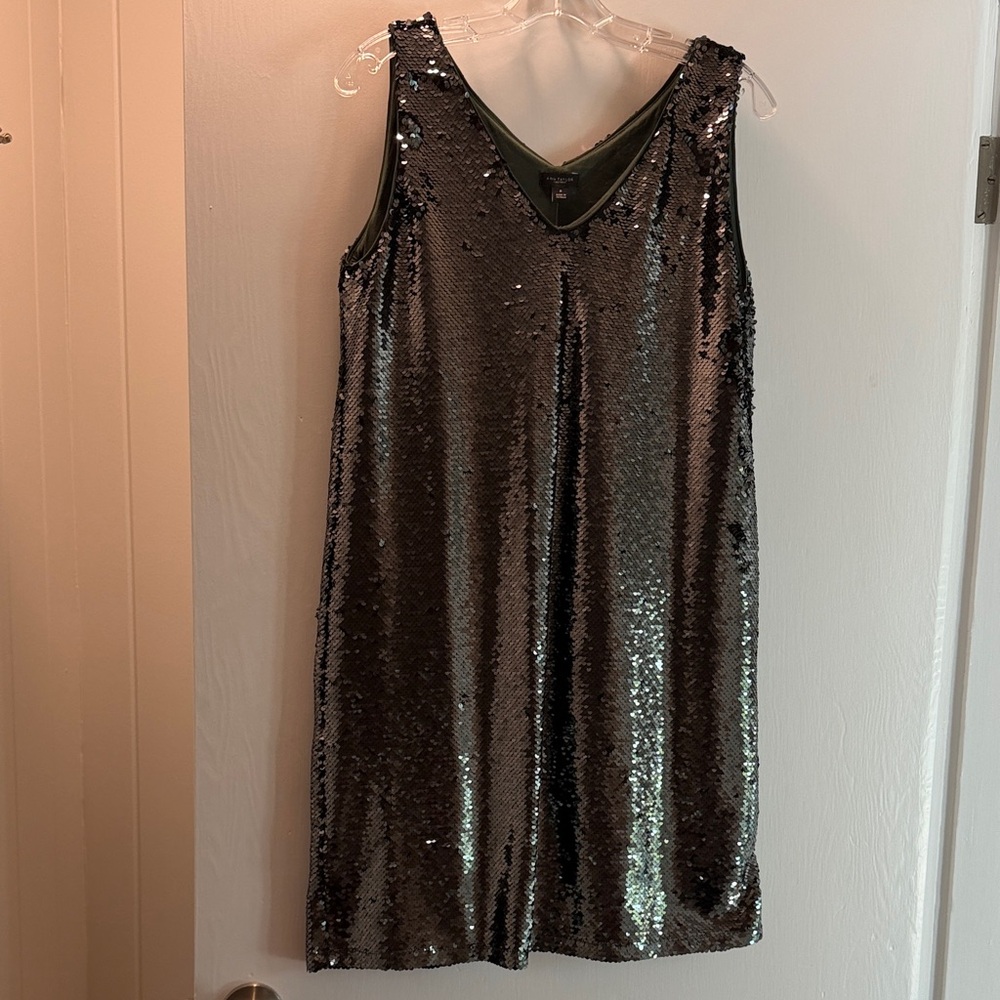 Ann Taylor Factory Sparkling Sequin Mini Dress - greenish silver color